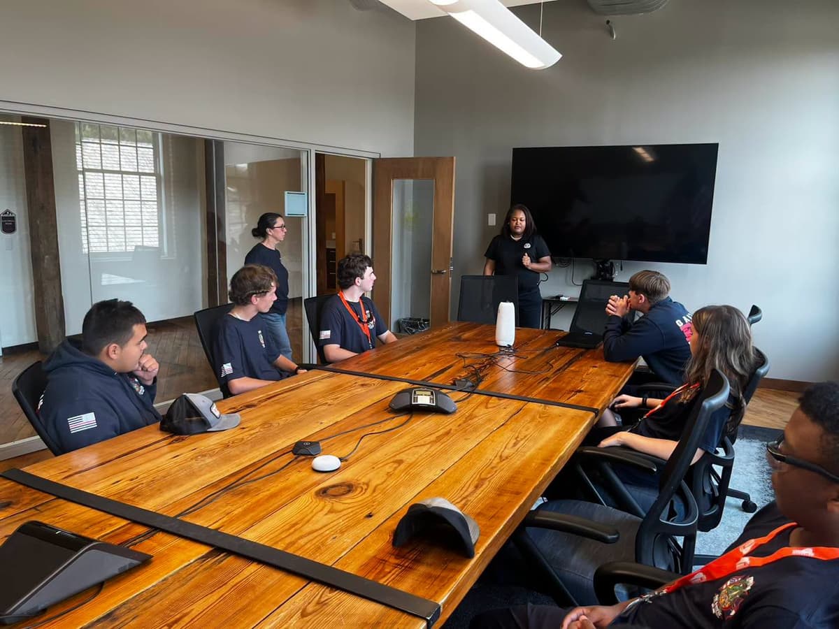 Gaston Fire and Rescue cadets listening to staff inside a congressional district office