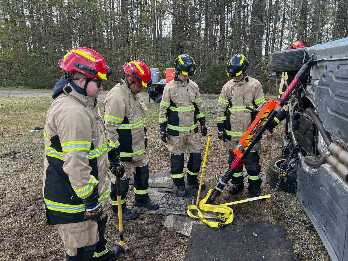 Gaston Fire & Rescue crew performing vehicle extrication with hydraulic tools in Northampton County