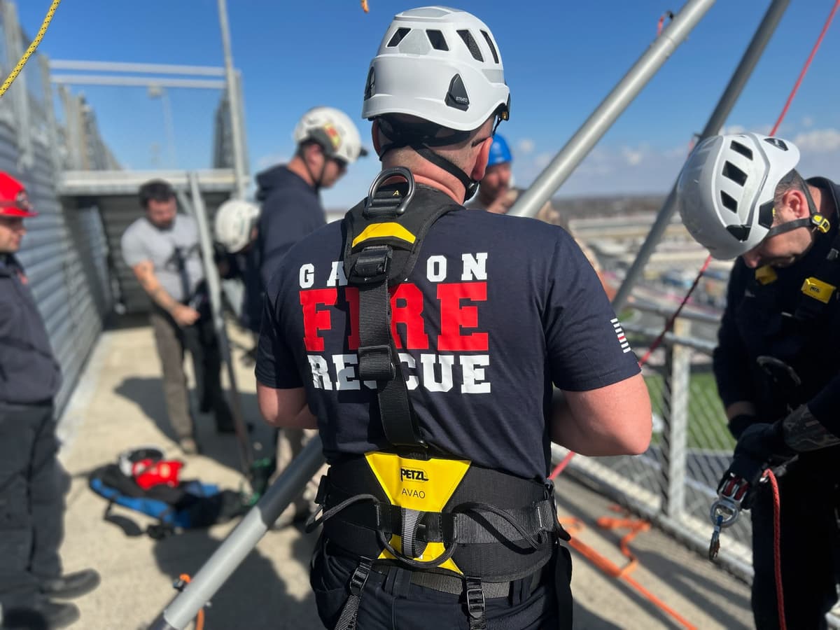 Gaston Fire & Rescue rope rescue team performing high-angle rescue training